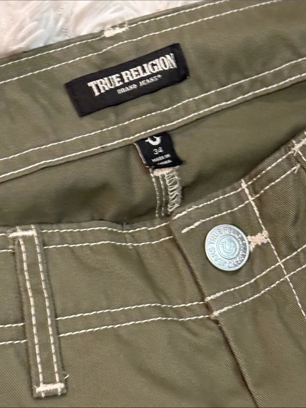 Men's True Religion Olive Green Cargo Pants 34